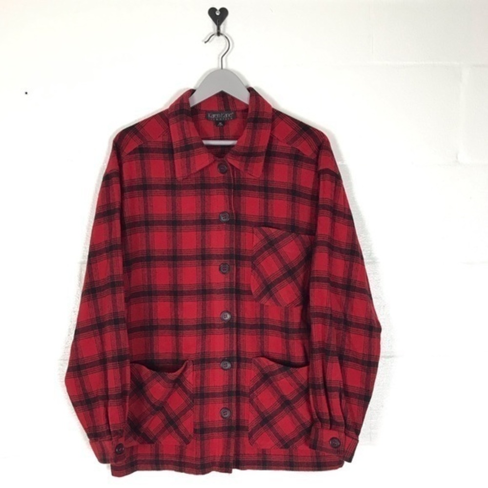 Barn Coat soft wool blend Womens‎ size M black red plaid Cabincore chore jacket